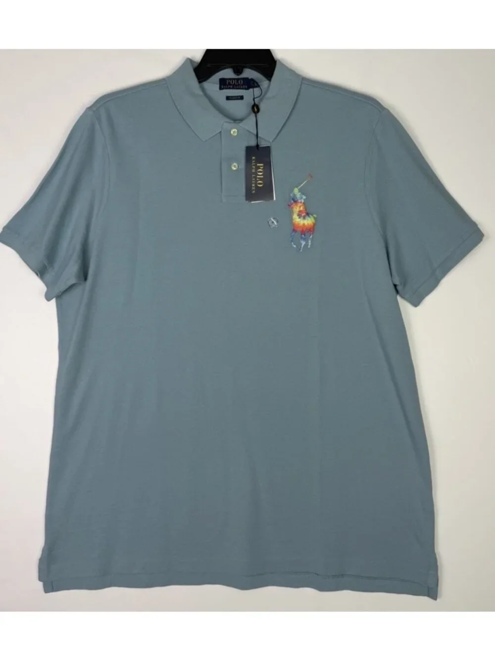 Polo Ralph Lauren Shirt Mens XL Classic Fit Light Blue Big Pony Rainbow Tie Dye